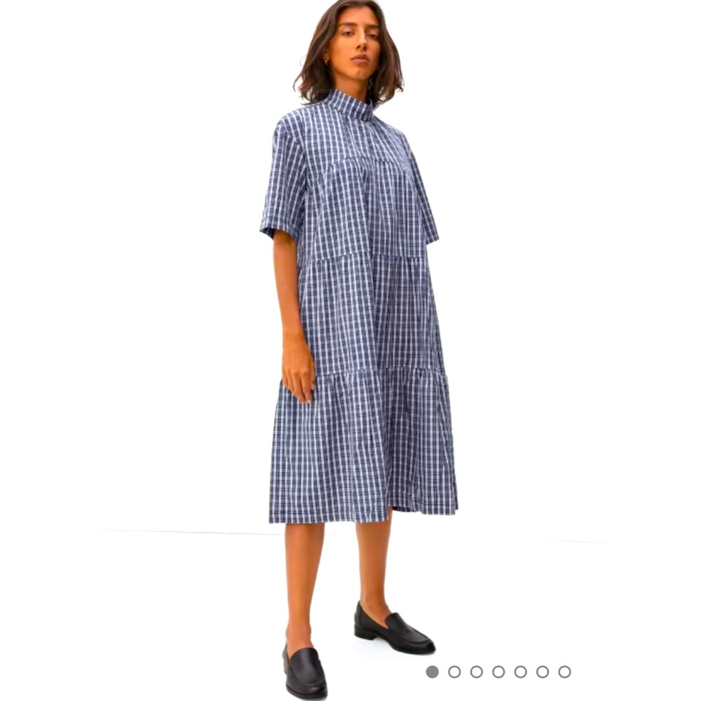 Everlane Smocked Neck Tiered Plaid Midi Dress NWT